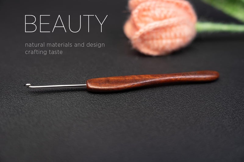 sevensun Mimosa 3mm Single Crochet Hook, Available in 0.6mm-6.5mm, Ergonomic Hand Polished Stainless Steel Inline Pointy Wood Handle Crochet Hook for Arthritic Hands, Mother's Day Gifts for Mom - Image 2